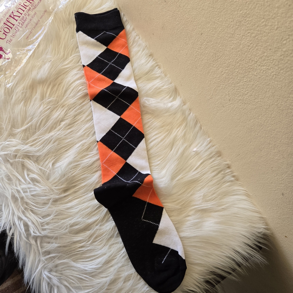 Golf Knickers Men's Argyle Socks - Black, Orange, White
